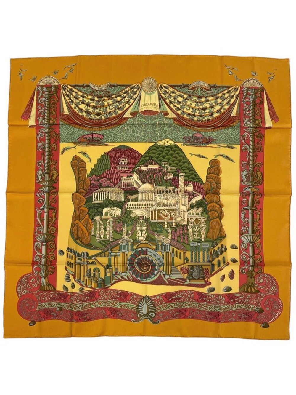 Hermes Carre 90 L'atlantide Scarf Atlantis Silk Orange Multicolor